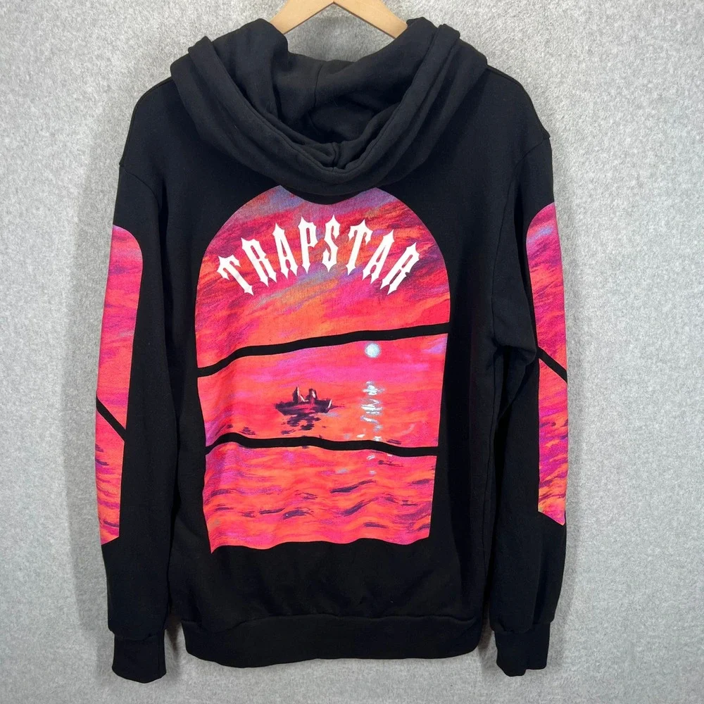 Trapstar x Dave Hoodie Mens L‎ Black Sunset Graphic It's A Secret Pullover EUC